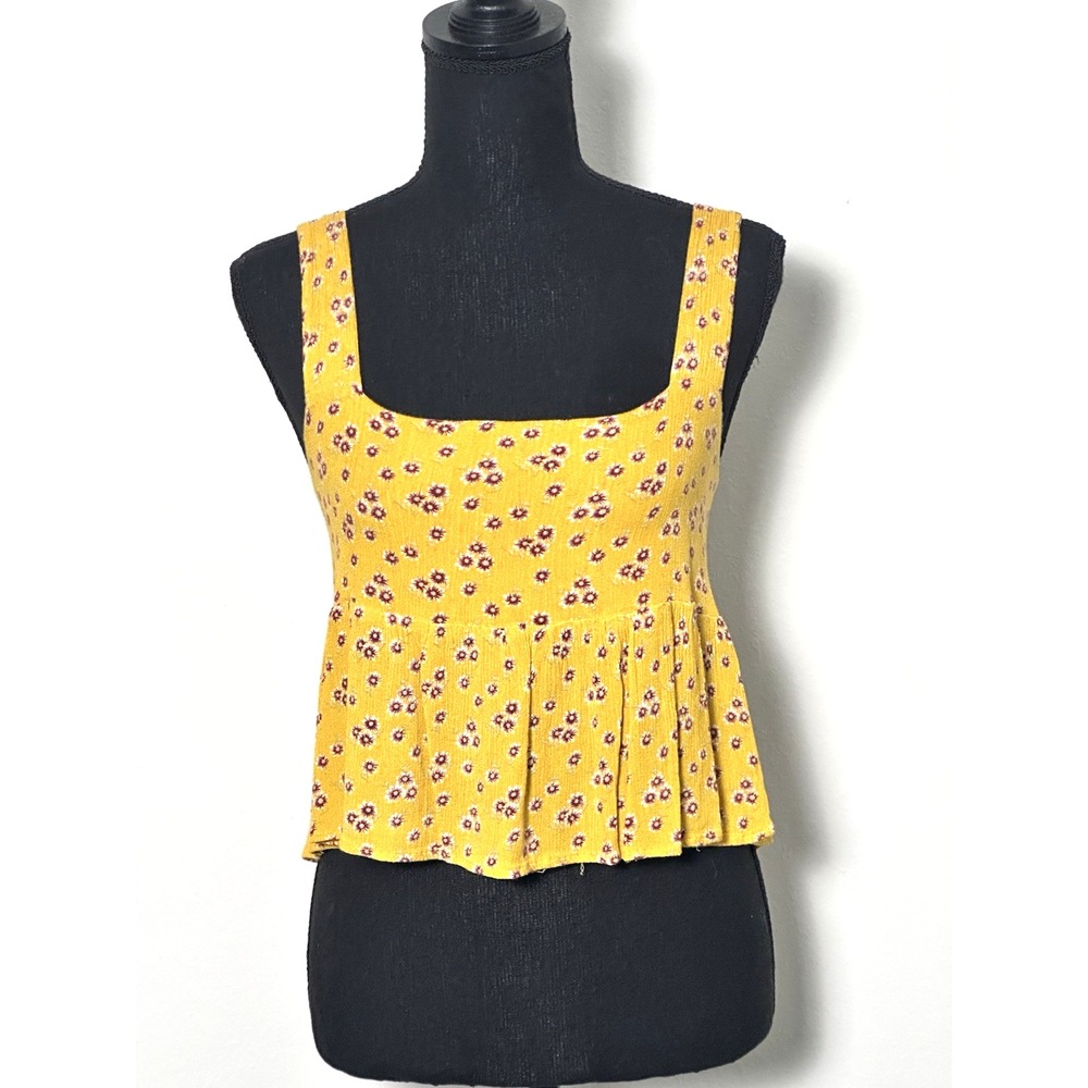 Easel Women's (S) Yellow Mustard Floral Babydoll Summer Crop‎ Top